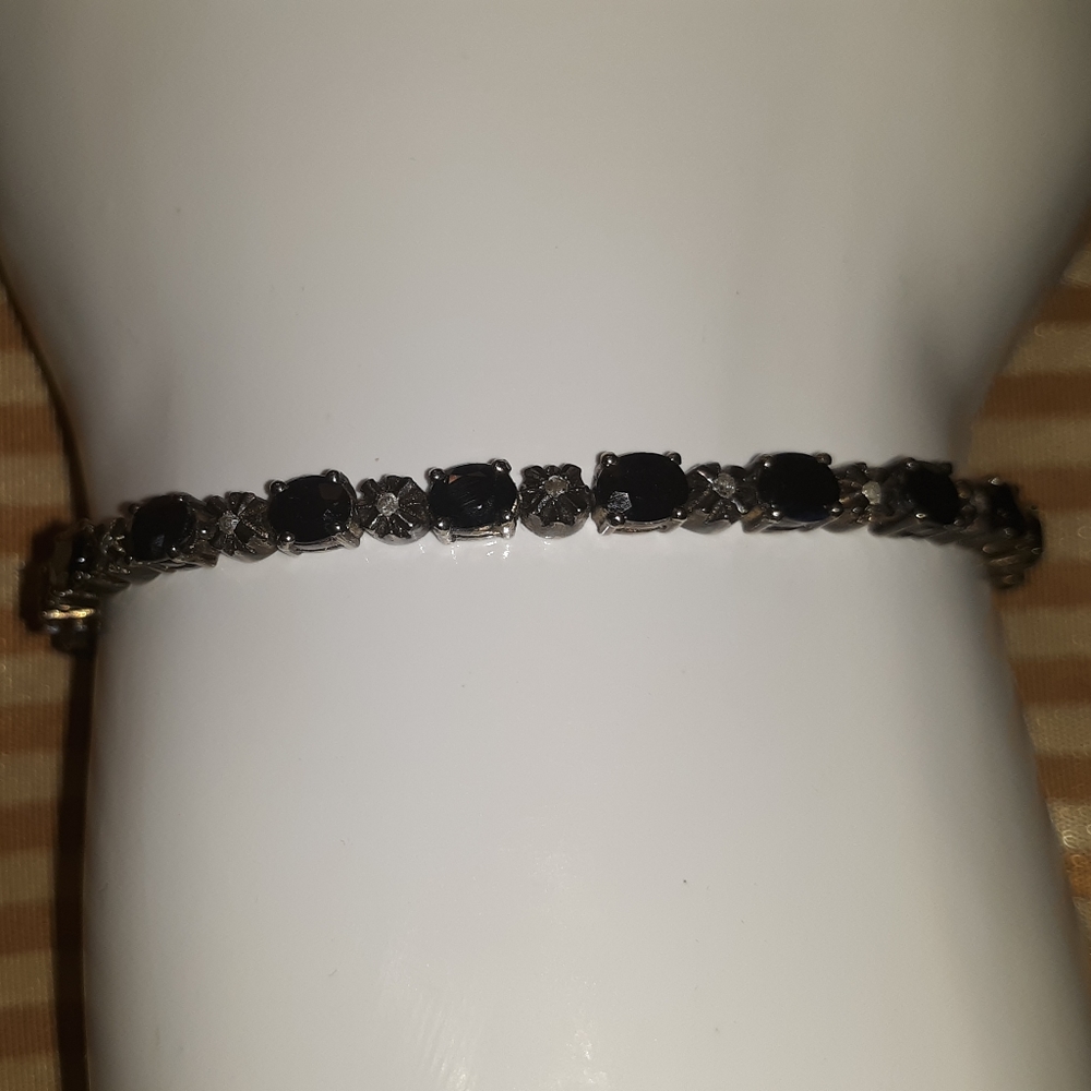 Sterling Silver & Diamond/Onyx Tennis Bracelet